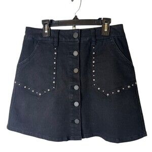 Jolt Studded Mini Denim Aline Skirt Western Country Size 3/26W Black Neutral